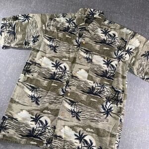 Bruno Mens Linen Blend Hawaiian Shirt Medium Olive Green Aloha Palm Tree Print